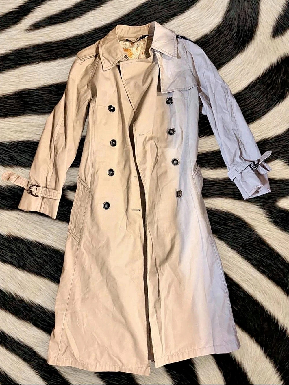 London Fog Vintage Double-Breasted Trench Coat with Floral Lining Floral Lining